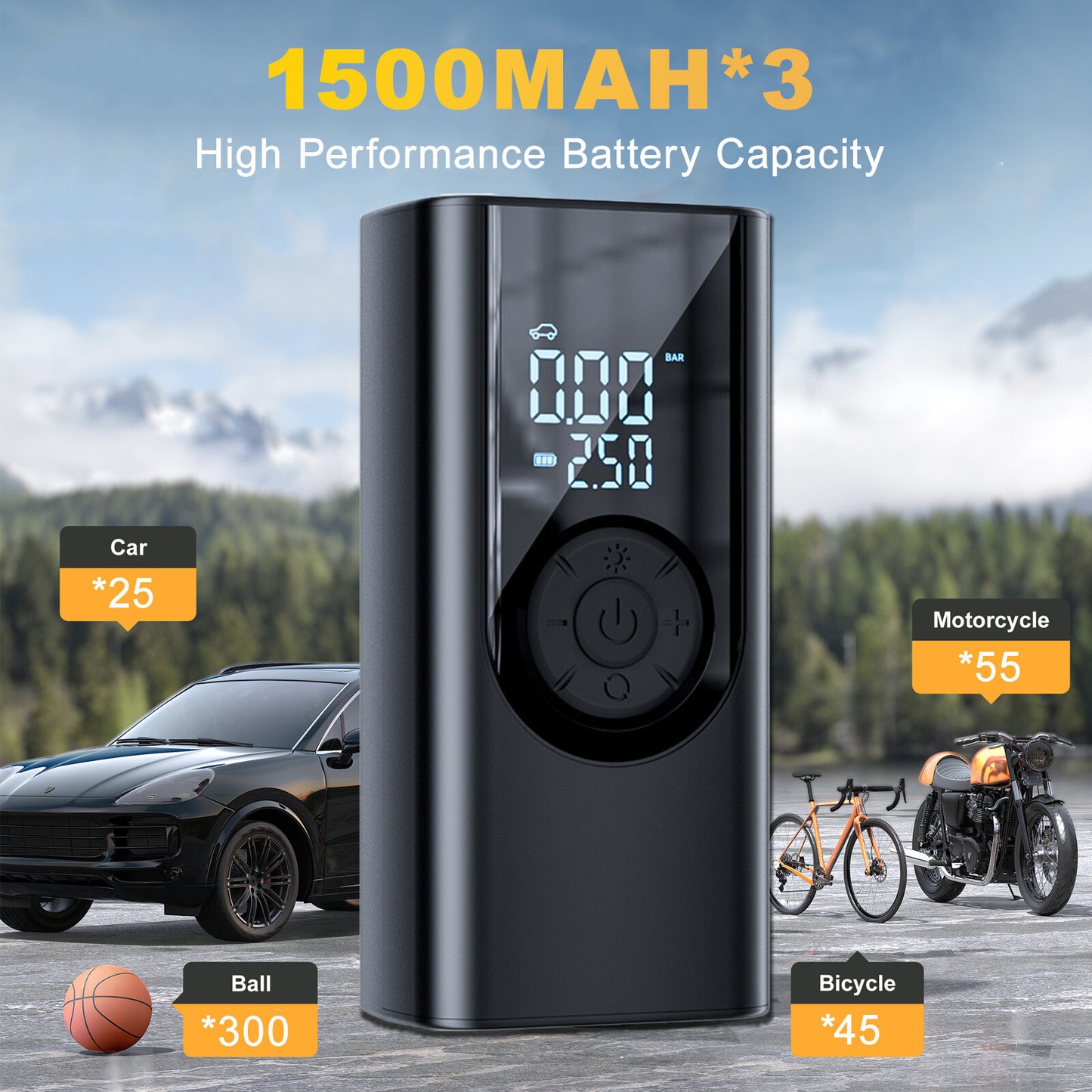 3 in 1 Wireless Digital Tyre Inflator 150PSI Portable Air Compressor For Car Moto Bike / Portable Phone charger / torch